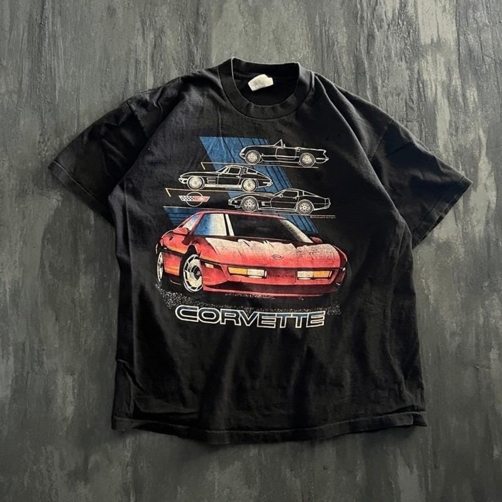 Vintage Corvette Shirt Mens XL Black 1990s USA Cars Chevrolet